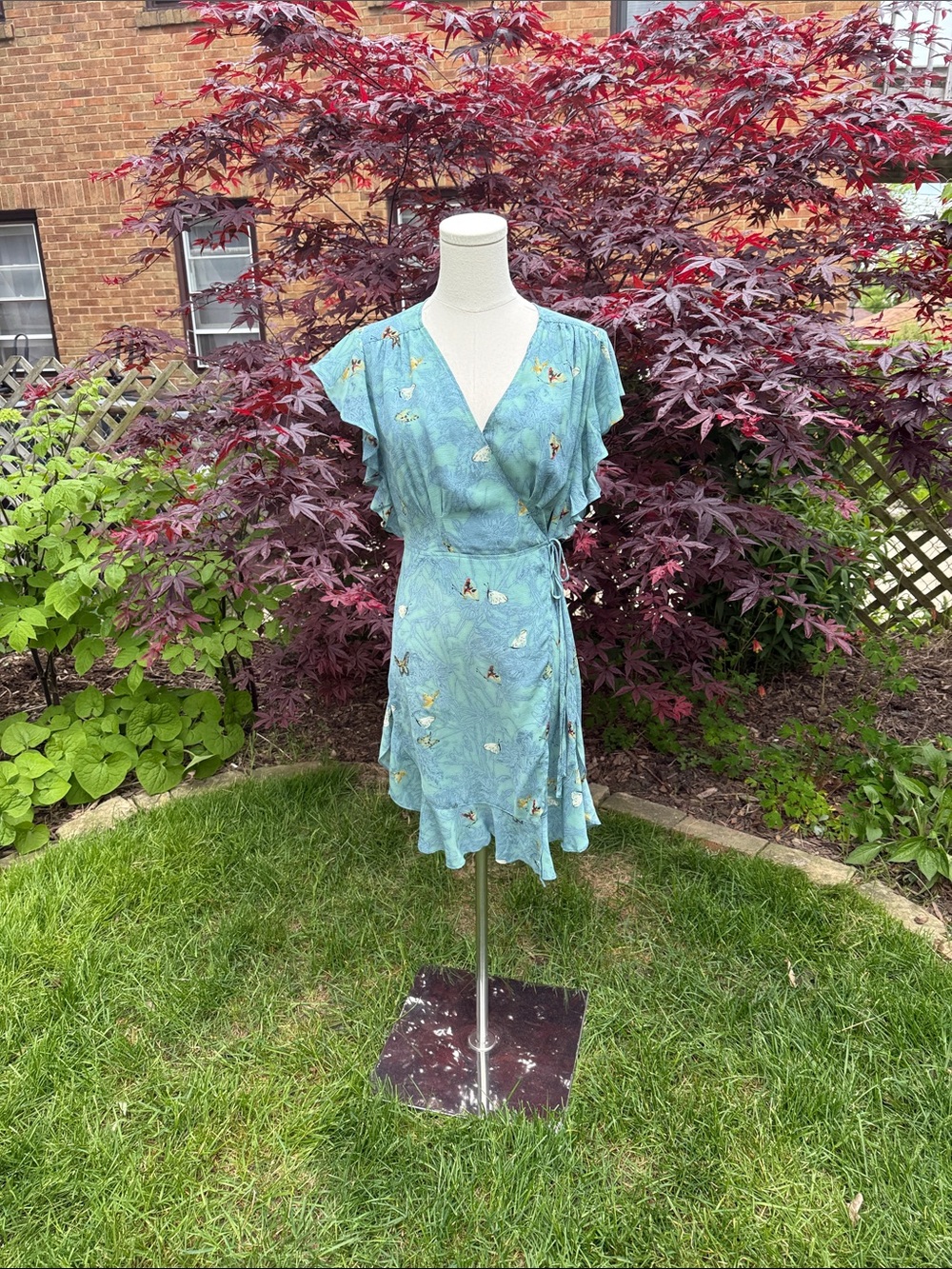 Anthropologie Light Blue Floral Wrap Mini Dress